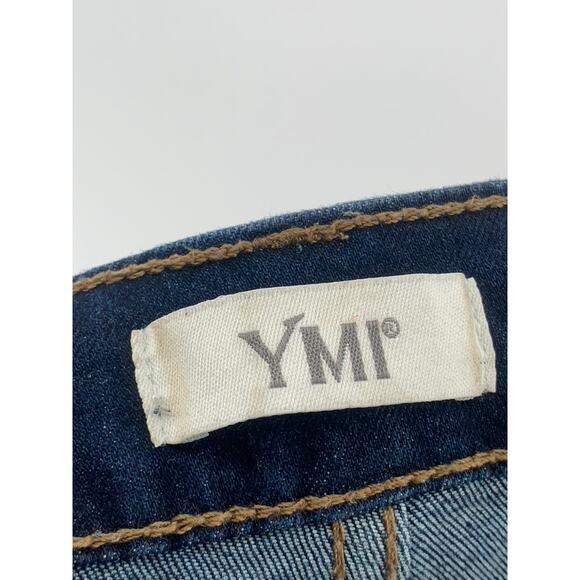 YMI Women's Dark Blue Denim Distressed Frayed Flare Y2K Jeans SZ 1/25 - Picture 8 of 13